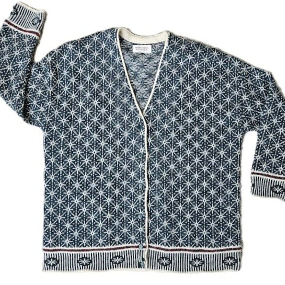 United Colors of Benetton Vintage Virgin Wool Womens Fair Isle Cardigan Sweater